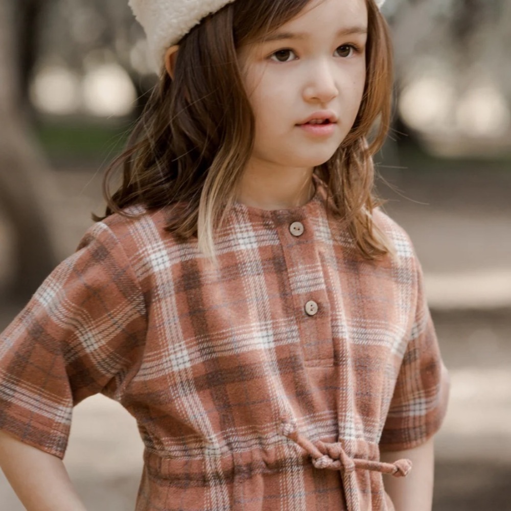 NWT RYLEE + CRU ELENI DRESS / BROWN PLAID 6-7 - Picture 2 of 9